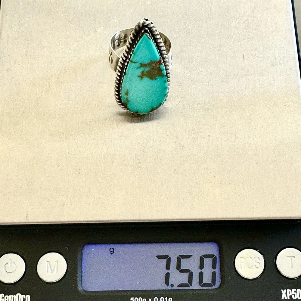 Navajo Turquoise Ring Sz 9 Flat Cab Sterling Signed Selina Warner Native‎ Amer